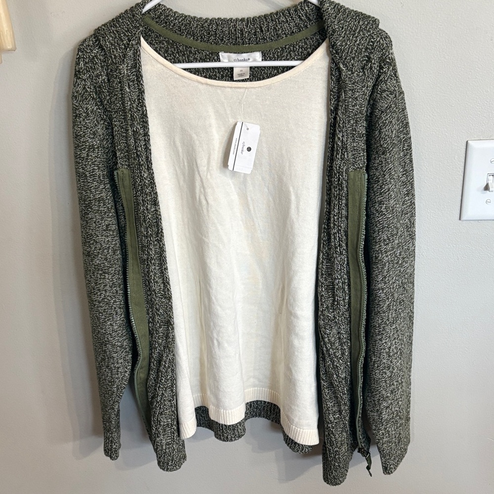 CJ Banks Olive and Cream Cardigan